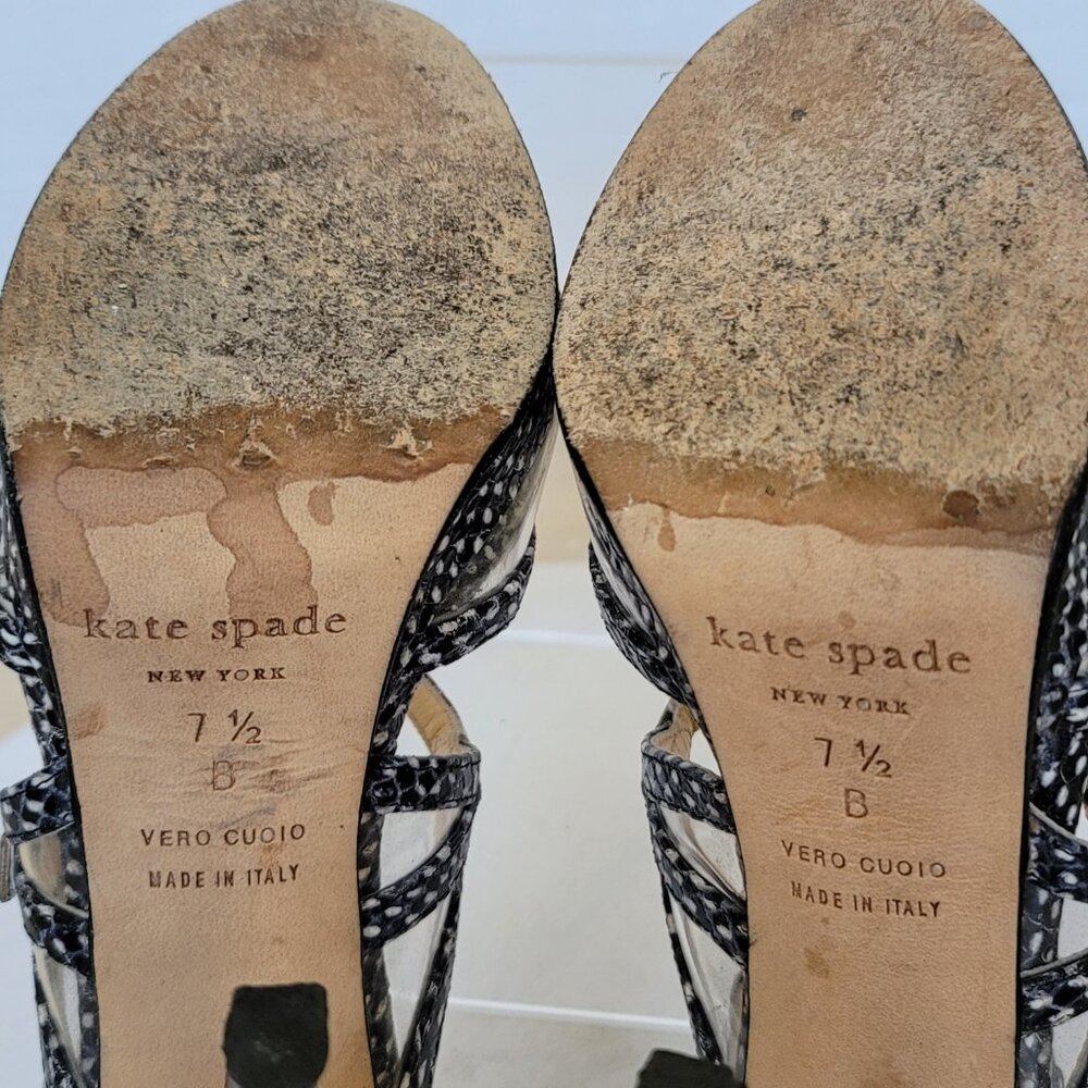 Kate Spade Riley Strappy Heels Platform Shoes Snakeskin And Clear Vinyl Sz 7.5B - Picture 11 of 17